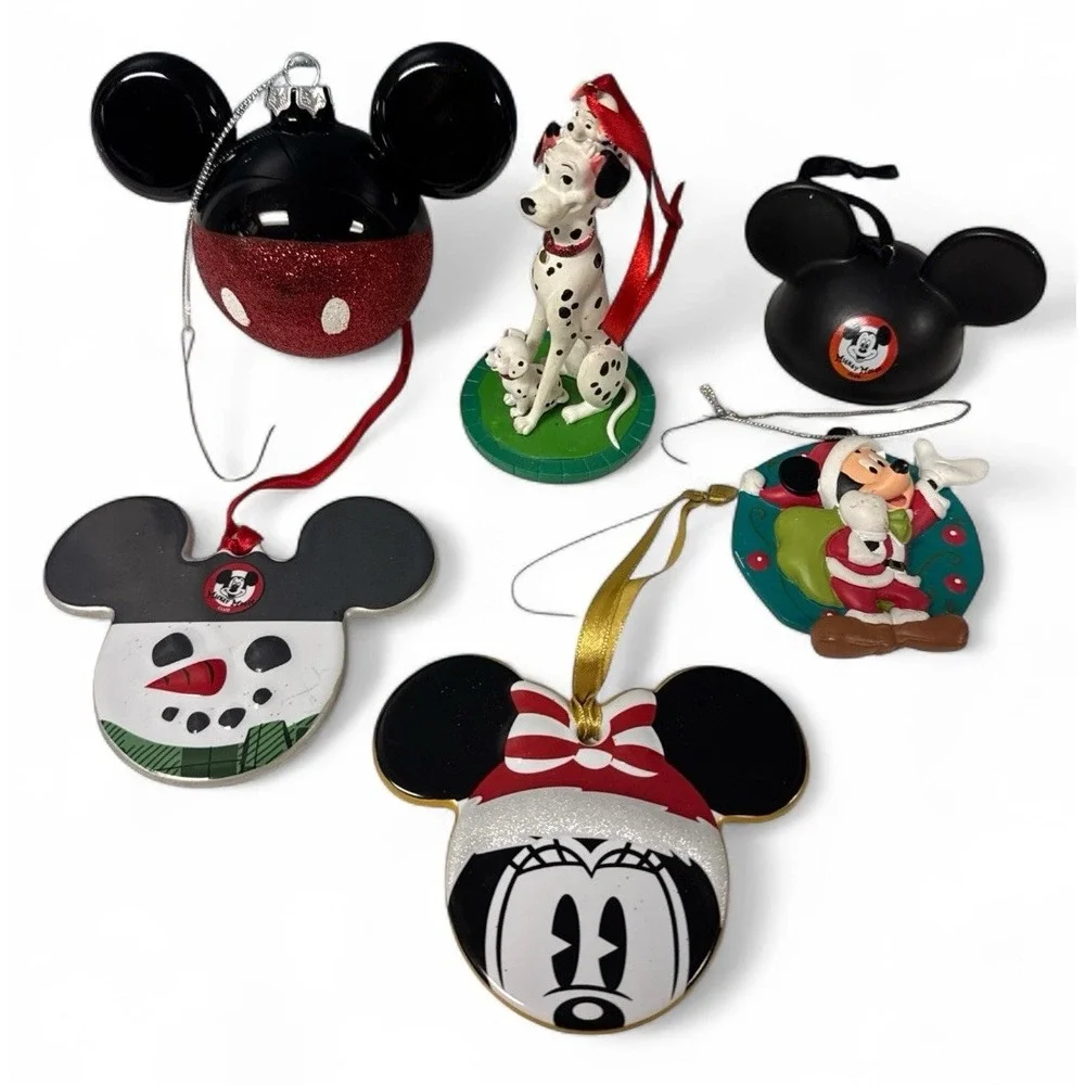 Lot Of 6 Ornaments Disney Mickey Minnie Mouse Ears‎  Christmas + Dalmatians